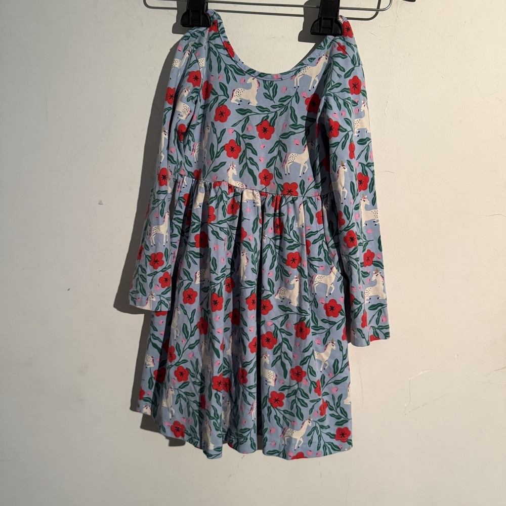 HANNA ANDERSSON LONG SLEEVE SKATER POCKET DRESS UNICORN STORM BLUE 100cm Size 4‎